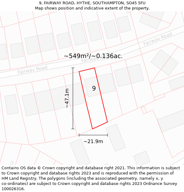 9, FAIRWAY ROAD, HYTHE, SOUTHAMPTON, SO45 5FU: Plot and title map