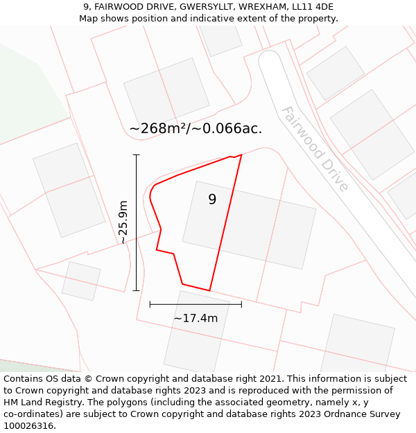 9, FAIRWOOD DRIVE, GWERSYLLT, WREXHAM, LL11 4DE: Plot and title map