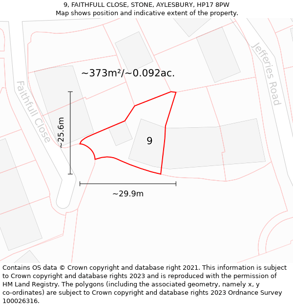 9, FAITHFULL CLOSE, STONE, AYLESBURY, HP17 8PW: Plot and title map