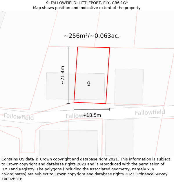 9, FALLOWFIELD, LITTLEPORT, ELY, CB6 1GY: Plot and title map