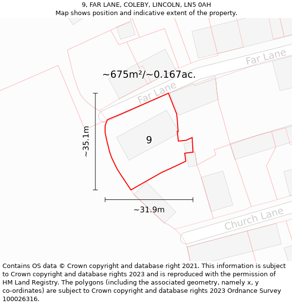 9, FAR LANE, COLEBY, LINCOLN, LN5 0AH: Plot and title map