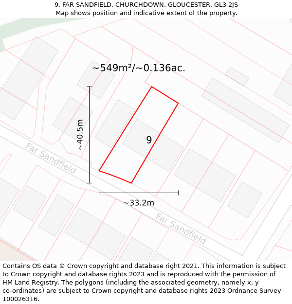 9, FAR SANDFIELD, CHURCHDOWN, GLOUCESTER, GL3 2JS: Plot and title map