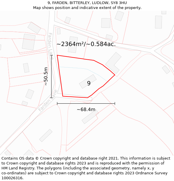 9, FARDEN, BITTERLEY, LUDLOW, SY8 3HU: Plot and title map
