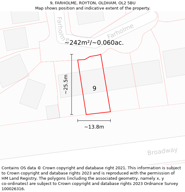 9, FARHOLME, ROYTON, OLDHAM, OL2 5BU: Plot and title map