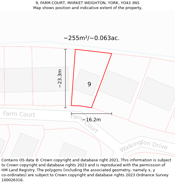 9, FARM COURT, MARKET WEIGHTON, YORK, YO43 3NS: Plot and title map