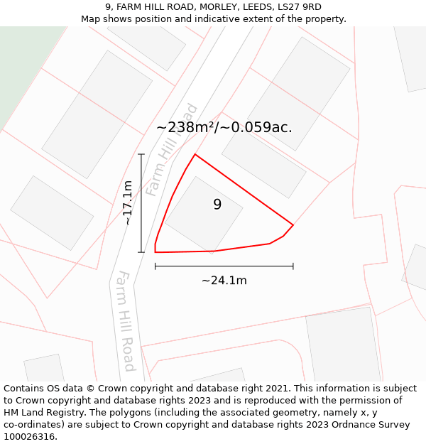 9, FARM HILL ROAD, MORLEY, LEEDS, LS27 9RD: Plot and title map