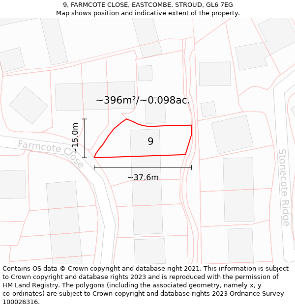 9, FARMCOTE CLOSE, EASTCOMBE, STROUD, GL6 7EG: Plot and title map