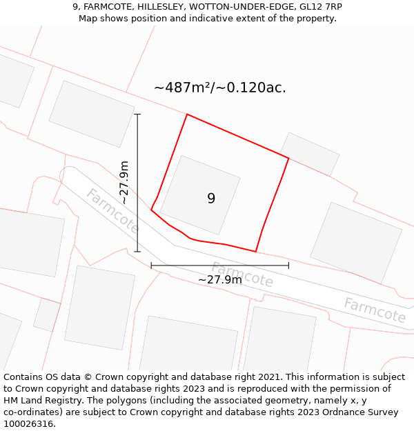 9, FARMCOTE, HILLESLEY, WOTTON-UNDER-EDGE, GL12 7RP: Plot and title map