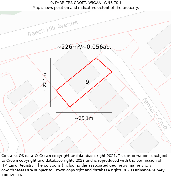 9, FARRIERS CROFT, WIGAN, WN6 7SH: Plot and title map