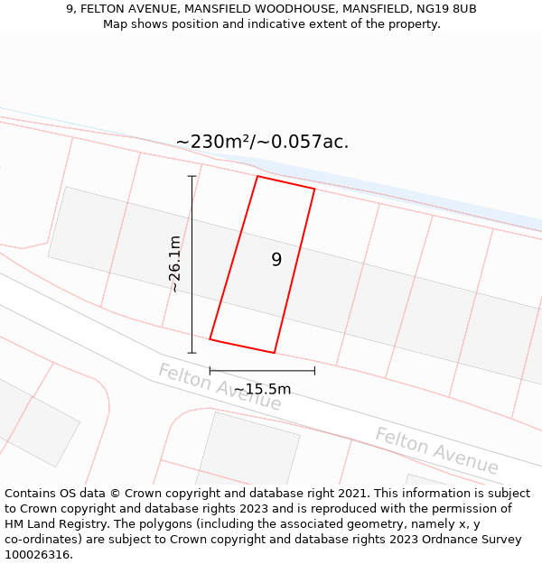 9, FELTON AVENUE, MANSFIELD WOODHOUSE, MANSFIELD, NG19 8UB: Plot and title map