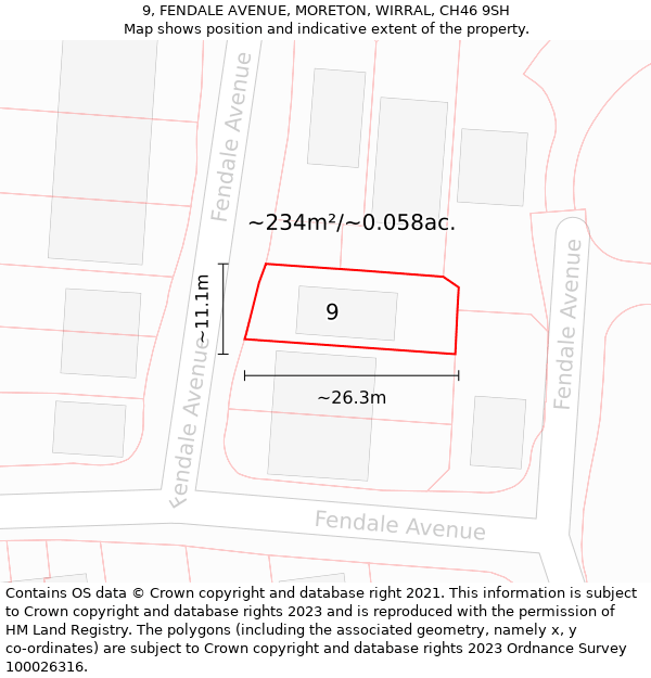 9, FENDALE AVENUE, MORETON, WIRRAL, CH46 9SH: Plot and title map