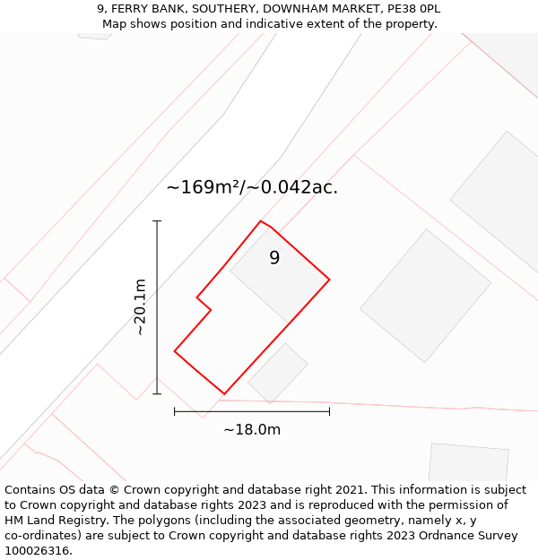 9, FERRY BANK, SOUTHERY, DOWNHAM MARKET, PE38 0PL: Plot and title map