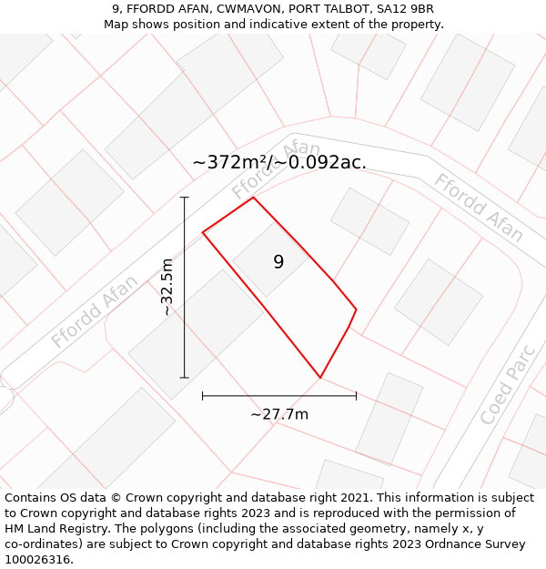 9, FFORDD AFAN, CWMAVON, PORT TALBOT, SA12 9BR: Plot and title map