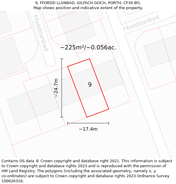 9, FFORDD LLANBAD, GILFACH GOCH, PORTH, CF39 8FL: Plot and title map