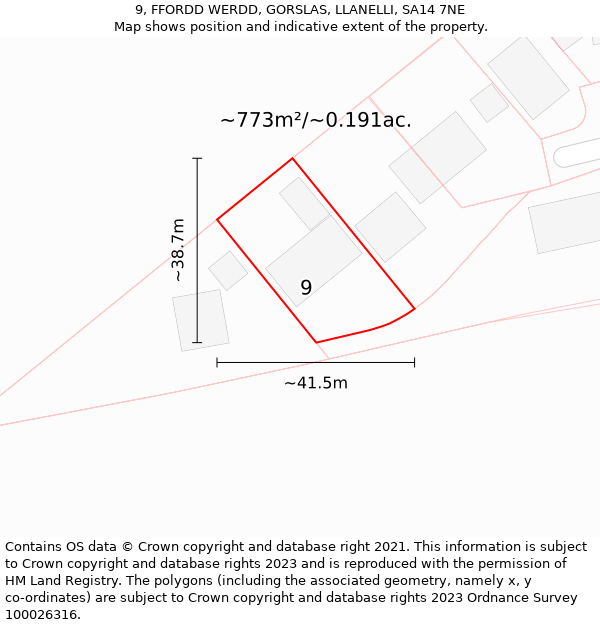 9, FFORDD WERDD, GORSLAS, LLANELLI, SA14 7NE: Plot and title map