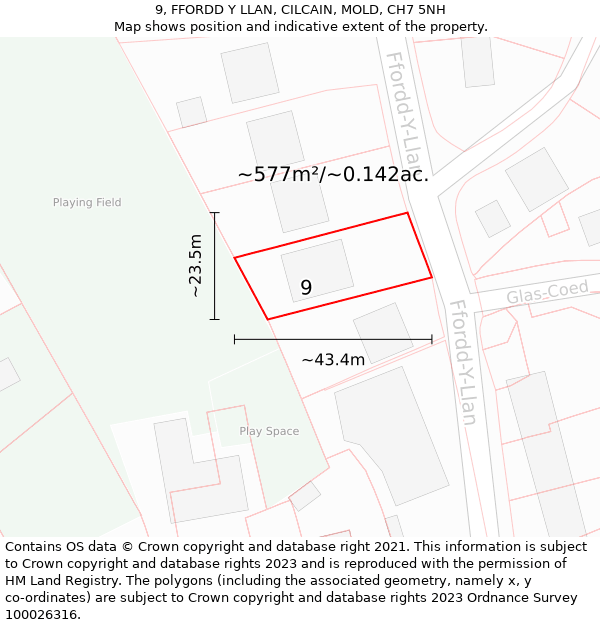 9, FFORDD Y LLAN, CILCAIN, MOLD, CH7 5NH: Plot and title map