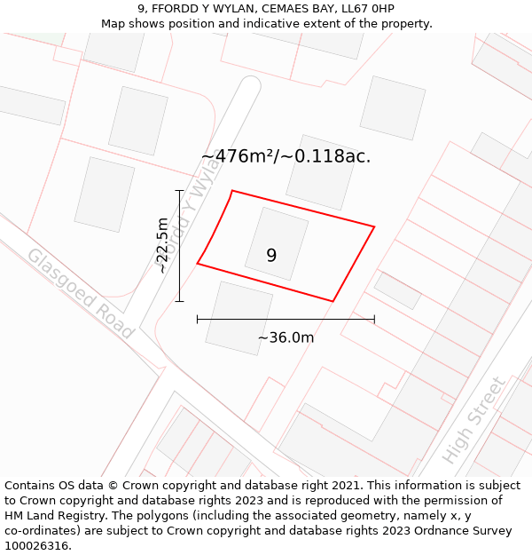 9, FFORDD Y WYLAN, CEMAES BAY, LL67 0HP: Plot and title map