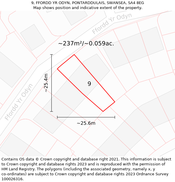 9, FFORDD YR ODYN, PONTARDDULAIS, SWANSEA, SA4 8EG: Plot and title map