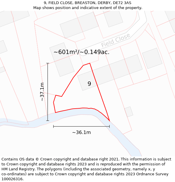 9, FIELD CLOSE, BREASTON, DERBY, DE72 3AS: Plot and title map