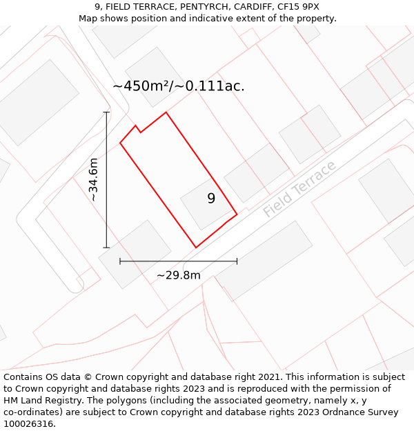 9, FIELD TERRACE, PENTYRCH, CARDIFF, CF15 9PX: Plot and title map