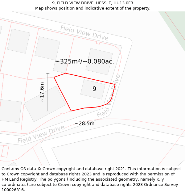 9, FIELD VIEW DRIVE, HESSLE, HU13 0FB: Plot and title map