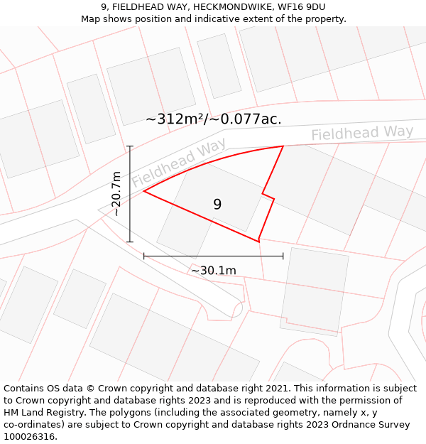 9, FIELDHEAD WAY, HECKMONDWIKE, WF16 9DU: Plot and title map