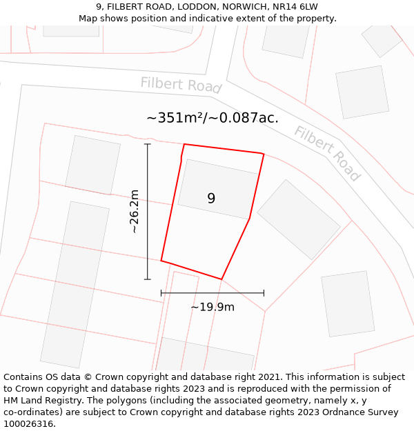 9, FILBERT ROAD, LODDON, NORWICH, NR14 6LW: Plot and title map