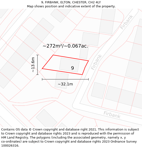 9, FIRBANK, ELTON, CHESTER, CH2 4LY: Plot and title map