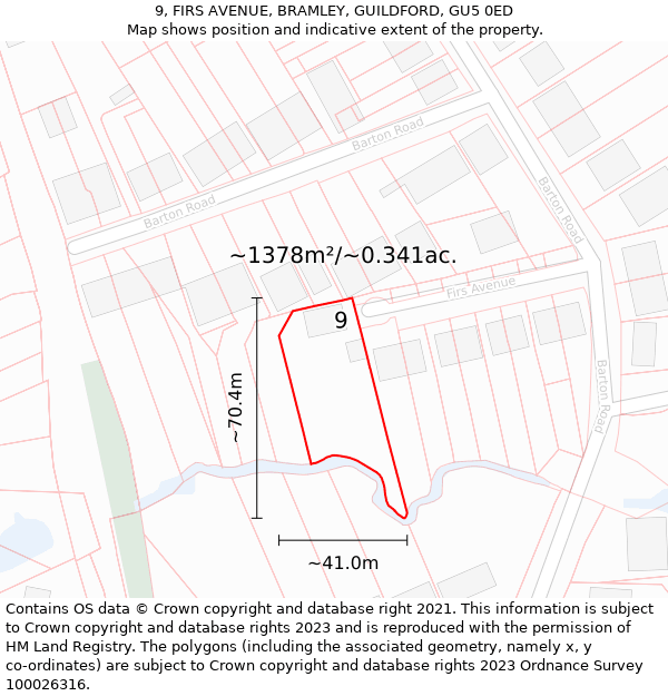 9, FIRS AVENUE, BRAMLEY, GUILDFORD, GU5 0ED: Plot and title map