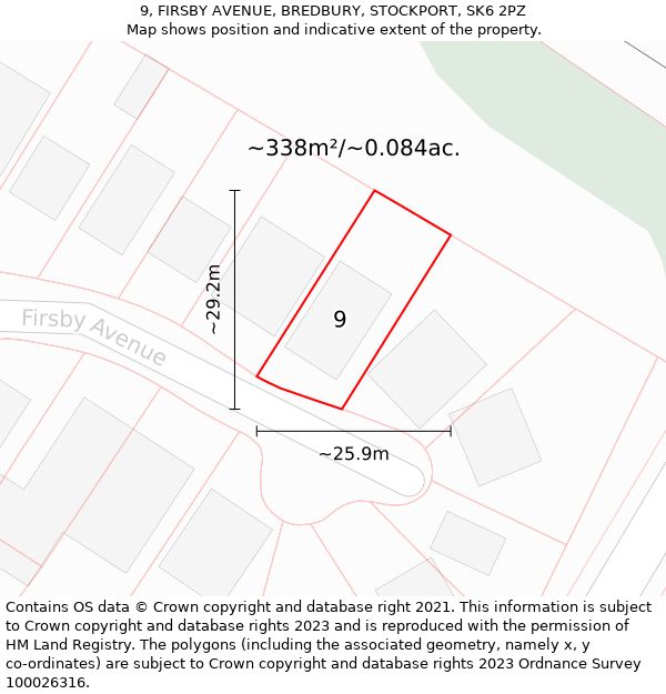 9, FIRSBY AVENUE, BREDBURY, STOCKPORT, SK6 2PZ: Plot and title map