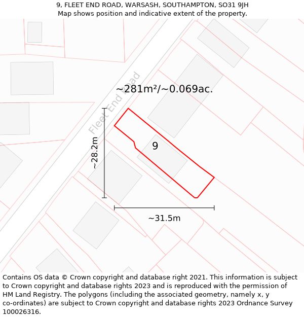 9, FLEET END ROAD, WARSASH, SOUTHAMPTON, SO31 9JH: Plot and title map