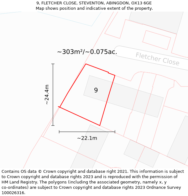 9, FLETCHER CLOSE, STEVENTON, ABINGDON, OX13 6GE: Plot and title map