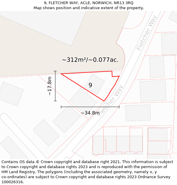 9, FLETCHER WAY, ACLE, NORWICH, NR13 3RQ: Plot and title map