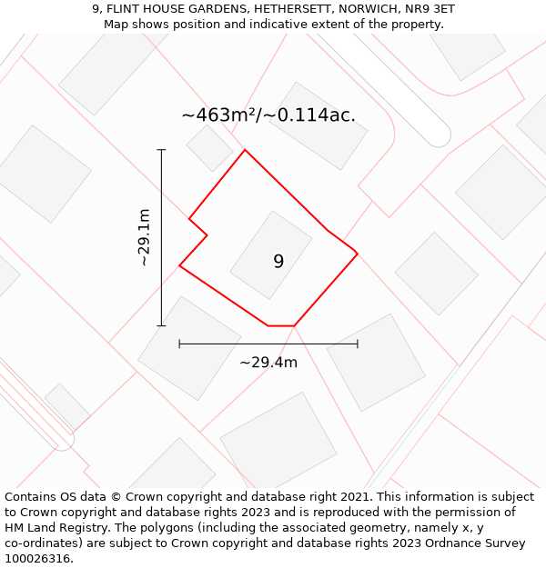 9, FLINT HOUSE GARDENS, HETHERSETT, NORWICH, NR9 3ET: Plot and title map