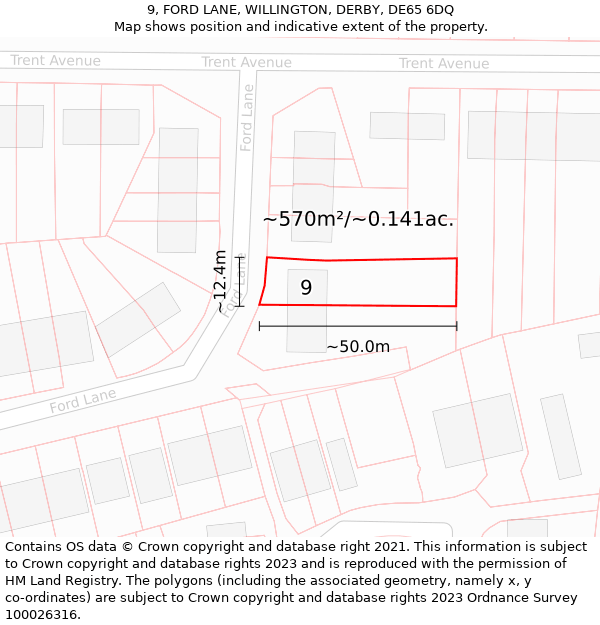 9, FORD LANE, WILLINGTON, DERBY, DE65 6DQ: Plot and title map