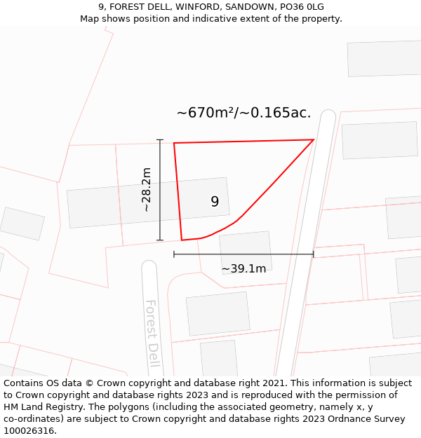 9, FOREST DELL, WINFORD, SANDOWN, PO36 0LG: Plot and title map