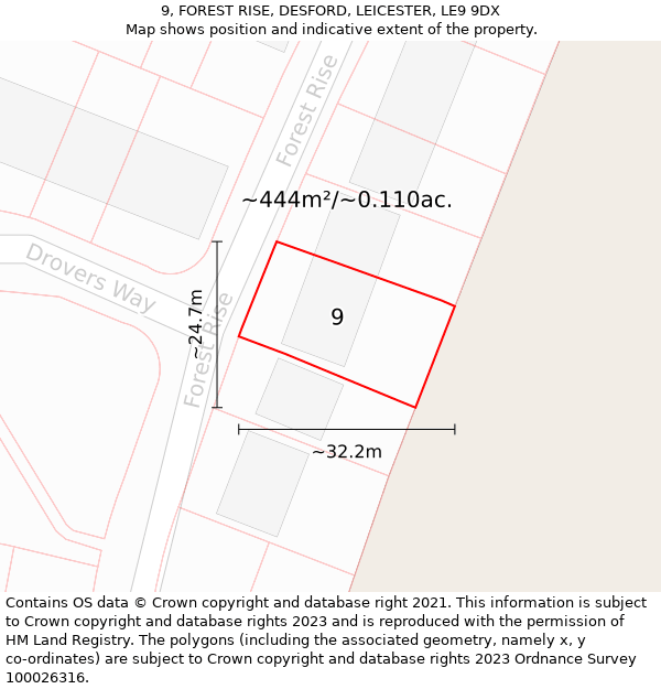 9, FOREST RISE, DESFORD, LEICESTER, LE9 9DX: Plot and title map