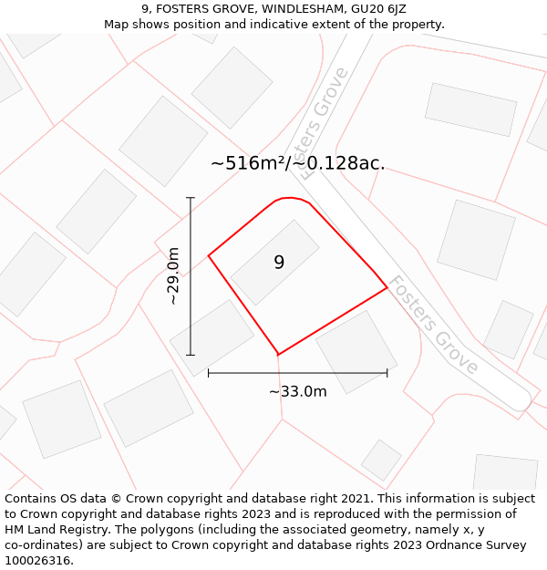 9, FOSTERS GROVE, WINDLESHAM, GU20 6JZ: Plot and title map