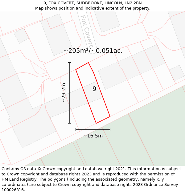 9, FOX COVERT, SUDBROOKE, LINCOLN, LN2 2BN: Plot and title map