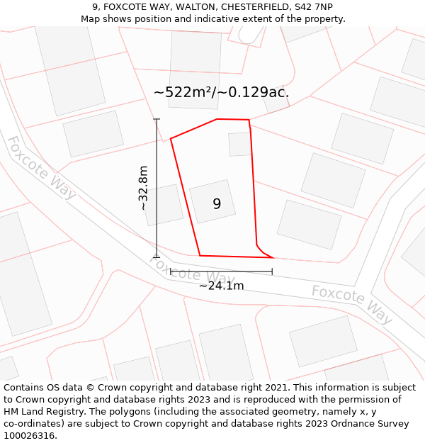 9, FOXCOTE WAY, WALTON, CHESTERFIELD, S42 7NP: Plot and title map