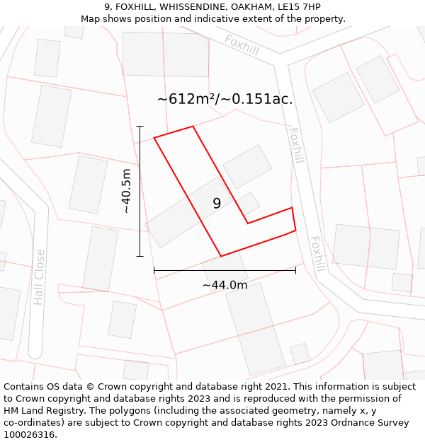 9, FOXHILL, WHISSENDINE, OAKHAM, LE15 7HP: Plot and title map