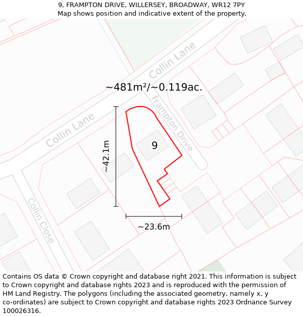 9, FRAMPTON DRIVE, WILLERSEY, BROADWAY, WR12 7PY: Plot and title map