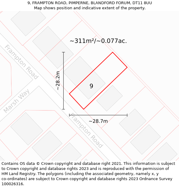 9, FRAMPTON ROAD, PIMPERNE, BLANDFORD FORUM, DT11 8UU: Plot and title map