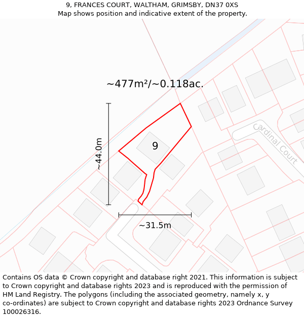 9, FRANCES COURT, WALTHAM, GRIMSBY, DN37 0XS: Plot and title map