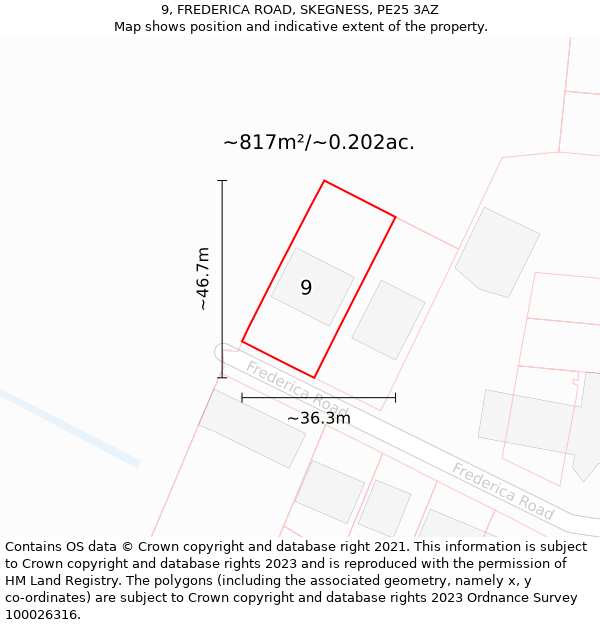 9, FREDERICA ROAD, SKEGNESS, PE25 3AZ: Plot and title map