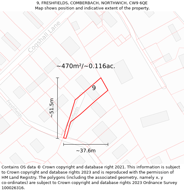 9, FRESHFIELDS, COMBERBACH, NORTHWICH, CW9 6QE: Plot and title map