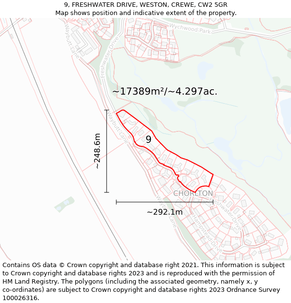 9, FRESHWATER DRIVE, WESTON, CREWE, CW2 5GR: Plot and title map