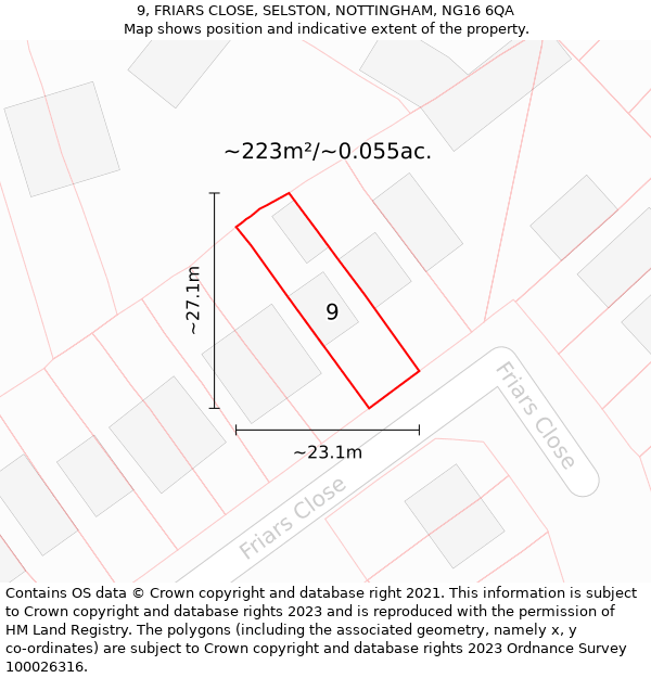 9, FRIARS CLOSE, SELSTON, NOTTINGHAM, NG16 6QA: Plot and title map