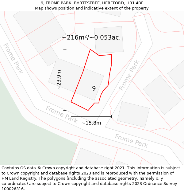 9, FROME PARK, BARTESTREE, HEREFORD, HR1 4BF: Plot and title map