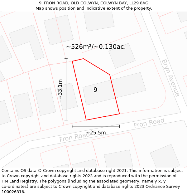 9, FRON ROAD, OLD COLWYN, COLWYN BAY, LL29 8AG: Plot and title map